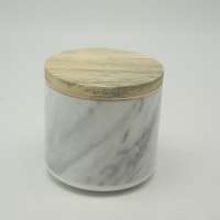 Small Ceramic Food Storage Jar with Airtight Seal Bamboo Lid - Modern Luxury Marble Design White Ceramic