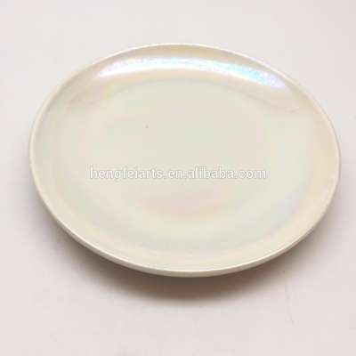 Iridescent finish round white ceramic jewelry trinket tray display