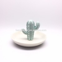 Cactus 3d design decoration round small ceramic ring holder dish