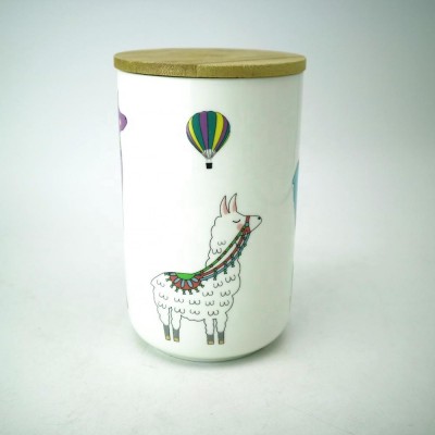 ceramic decale effect llama jar with bamboo lid