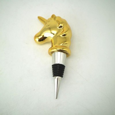 Ceramic electroplated unicorn head shape wine bottle stopper for wedding gift