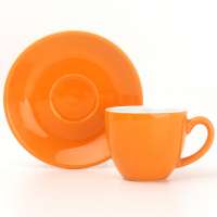 Wholesale 100ml Orange Ceramic Porcelain Expresso Coffee Mug Cup Saucer Sets