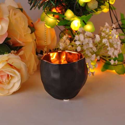 26 Oz Matt Black Finish Ceramic Candle Holders